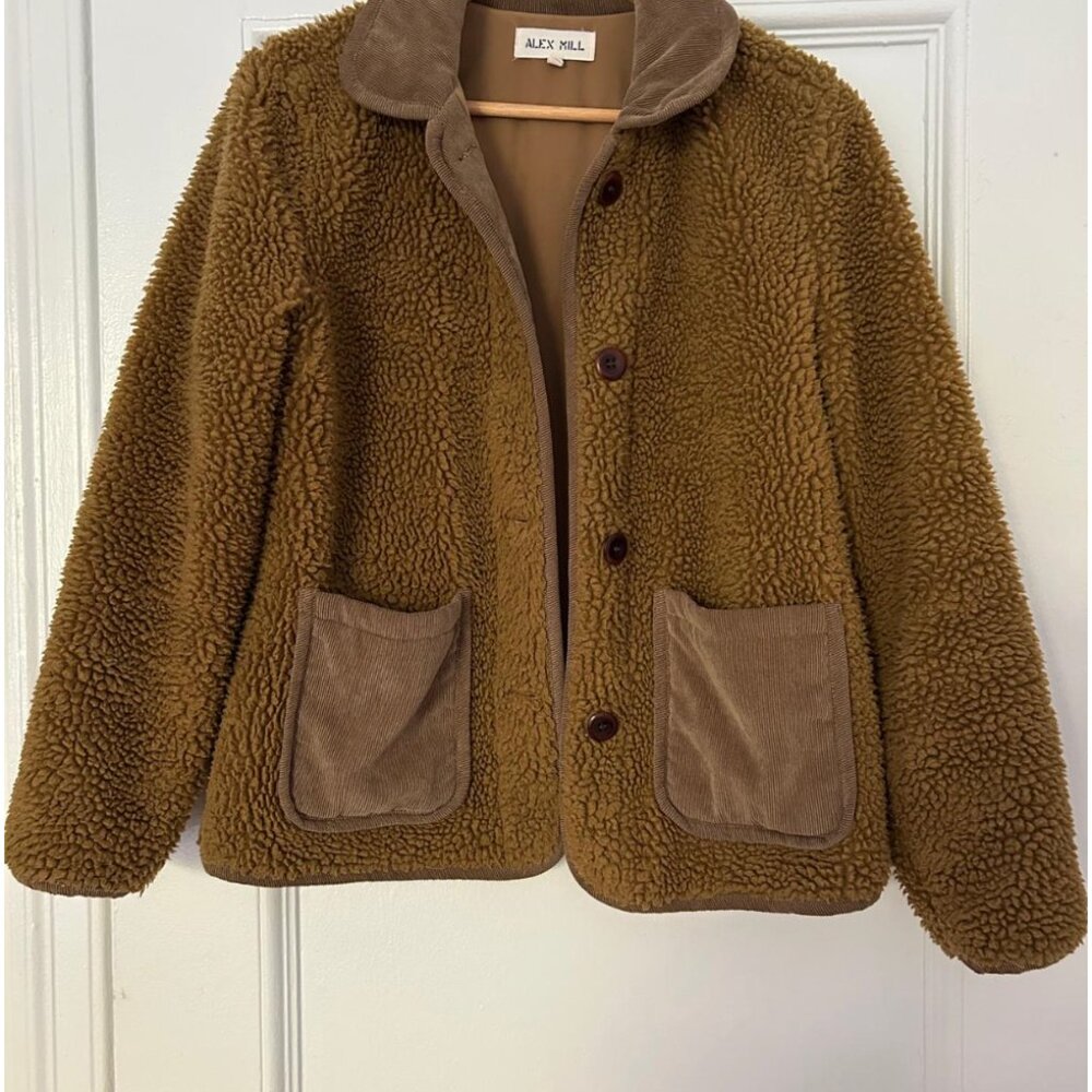 Alex Mill Sherpa Work Jacket Fleece Golden Khaki Brown Contrast Corduroy